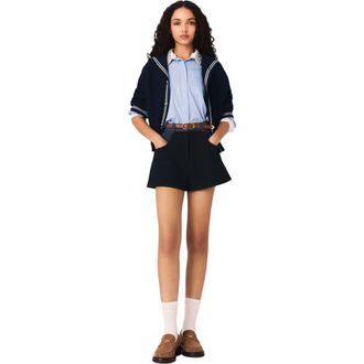 Maje Tweed shorts with denim details in Navy at Nordstrom, Size 34 Eu