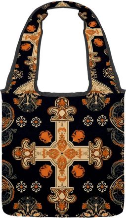 Generic Vintage Dark Catholic Print Reversible Canvas Shoulder Tote - Double-Sided Print, 12oz Cotton, 27cm Drop, Fold-Flat Bag for Travel, Shopping, Street O