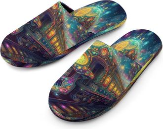 Generic Skull Vintage Steam Train Mens Cotton Slippers Memory Foam Comfort House Shoes Winter Indoor Slipper for Hotel Casa Spa