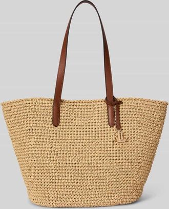 Lauren Ralph Lauren Shopper aus Stroh mit Logo-Applikation in Beige, Gr&ouml;&szlig;e 1