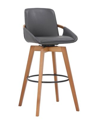 Armen Living Baylor 30In Walnut Wood Swivel Bar Stool
