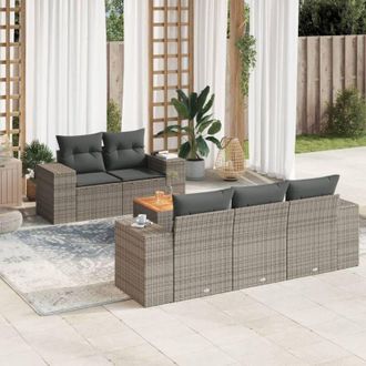 vidaXL Vidaxl - Set De Muebles De Jard&iacute;n 6 Pzas Y Cojines Rat&aacute;n Sint&eacute;tico Gris