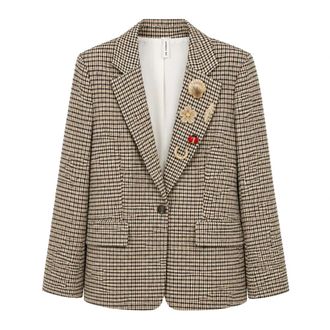 Tensione In Tensione IN, Jassen, Dames, Bruin, M, Polyester, Pied-de-Poule Blazer met Decoratieve Spelden