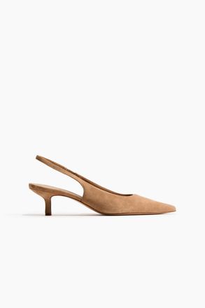 H&M Spitze Slingpumps aus Veloursleder - Dunkelbeige