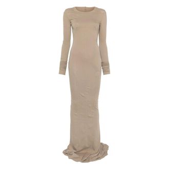 Rick Owens Vestido Beige de Algod&oacute;n de Manga Larga - Dresses - Mujer - Beige - M