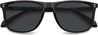Polaroid 55mm Polarized Rectangular Sunglasses in Black/Grey Pz at Nordstrom
