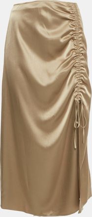 Ralph Lauren Polo Ralph Lauren Gold Satin Ruched Slit Detail Midi Skirt