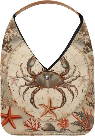 Generic Vintage Map Crab Starfish Coral Reusable Lightweight Grocery Bags - Foldable Into Compact Pouch, Washable & Sturdy, Multipurpose for Shopping and Trav