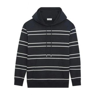 Saint Laurent Hoodies, male, Black, Size: XL Striped Fleece Hoodie with Kangaroo Pocket