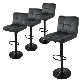 ML Design Ml-design - Set 4x Taburetes De Bar De Terciopelo Gris, Sillas De Mostrador Giratorias 360&deg; Tapizadas Con Altura Regulable 63 - 83 Cm, Asiento De Bist