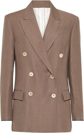 Brunello Cucinelli Brown Linen blend double-breasted jacket