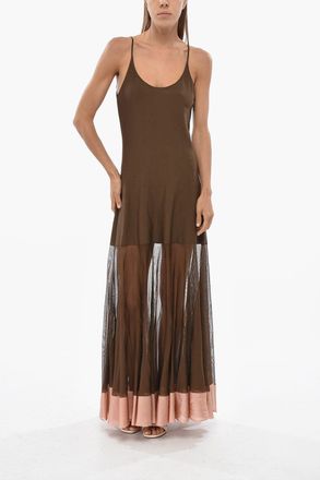 Fendi Maxi Flared Dress with Sheer Hem Panel Fendi