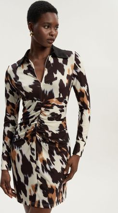 Karen Millen Womens Animal Print Crepe Collared Mini Dress - Size X-Small