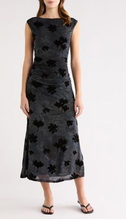 ASTR the Label Tionne Burnout Midi Dress in Teal Black at Nordstrom Rack, Size Medium