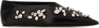 Jil Sander Womens Crystal-Embellished Leather Flat Black Caprina
