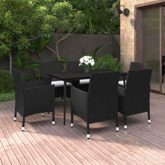 vidaXL Set Comedor De Jard&iacute;n 7 Pzas Y Cojines Rat&aacute;n Sint&eacute;tico Y Vidrio Vidaxl