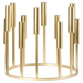 Beliani Beliani - Candelero Para 12 Velas Decoraci&oacute;n Minimalista Base Redonda Dorado Trafaria