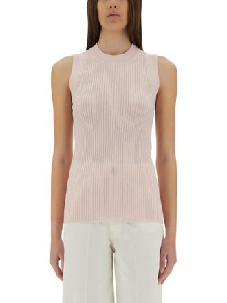 Sportmax Ribbed Sleeveless Top With High Round Neckline