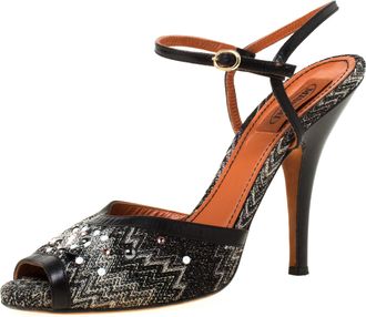 Missoni Black Embellished Patterned Knit Ankle Strap Sandals