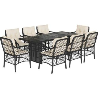 vidaXL Set De Comedor De Jard&iacute;n 9 Pzas Y Cojines Rat&aacute;n Sint&eacute;tico Negro Vidaxl