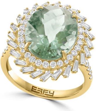 Effy 14K Yellow Gold Diamond & Green Amethyst Halo Statement Ring in 14K Gold at Nordstrom, Size 7