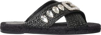 Ga&euml;lle Paris Zwarte Logo Embellished Platte Sandalen - Dames - Sandalen - Zwart - 37 EU - Schoenen