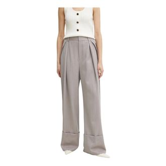 Victoria Beckham Broek met Omgeslagen Zoom - Dames - Broeken - Grijs - Maat: S Wol