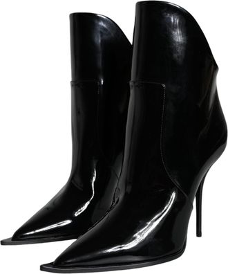 Dolce & Gabbana Womens Black Patent Leather Pointed Ankle Boots Shoes