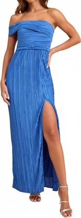 Lulus Womens Poised Performance Plisse One Shoulder Maxi Dress In Blue
