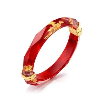 Gold & Honey Thin Faceted Lucite Bangles In Carnelian Gold Leaf