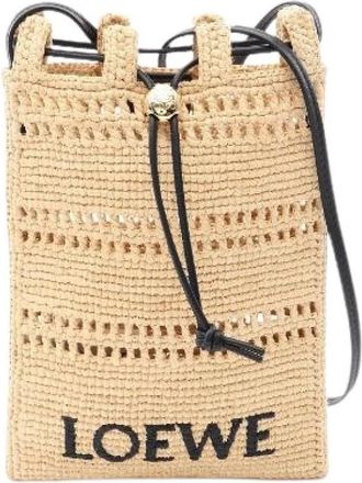 Loewe Pre-owned Anagram Raffia Leren Schoudertas - Dames - Vintage Schoudertas - Beige - ONE Size - Leer - Vintage