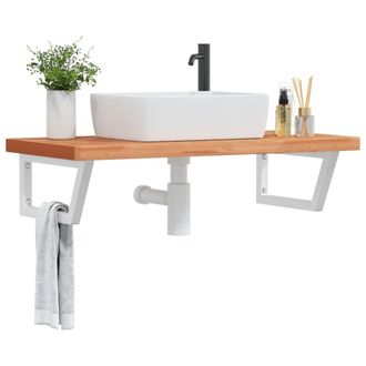 Berkfield Home Basin Shelf Wall Mounted Steel & Solid Wood Beech in Brown