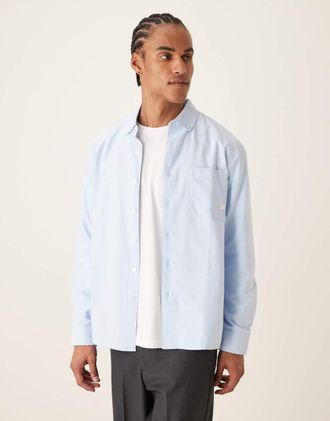 Farah Brewer - Camicia taglio squadrato a maniche lunghe blu cielo con logo