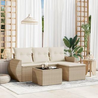 vidaXL Vidaxl - Juego De Sof&aacute;s Jard&iacute;n Con Cojines 5 Pzas Rat&aacute;n Sint&eacute;tico Beige