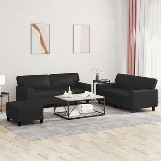 vidaXL Vidaxl - Juego De Sof&aacute;s 3 Piezas Cuero Sint&eacute;tico Negro