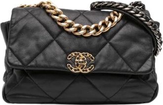 Chanel Pre-owned Large 19 Flap Bag - Dames - Vintage Schoudertas - Zwart - ONE Size - Leer - Vintage