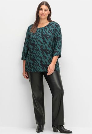 Sheego Longbluse SHEEGO, Damen, Gr. 40, schwarz (schwarz, gemustert), 100% Lyocell TENCEL, gemustert, Rundhals, Blusen Longbluse