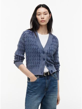Tommy Hilfiger Womens Garment-Dyed Cable Knit Cardigan - Preppy Navy - XXL