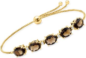 Ross-Simons Smoky Quartz and. White Topaz Bolo Bracelet in 18kt Gold Over Sterling