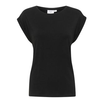 Saint Tropez Zwarte T-shirt met boothals - Dames - Tops - Zwart - Maat: 2XL