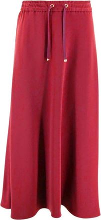 Herno Rokken, Dames, Rood, S, Satijn, Elastische Midi Rok met Tailleband