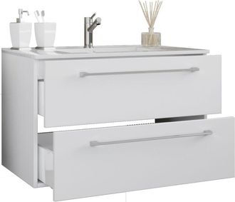ebuy24 Ebuy24 - Vcm 2 Piezas Lavabo Lavabo Gabinete Inferior Ancho 80 Cm Juego De Muebles De Ba&ntilde;o Colgando Con Dos Cajones Badinos (sonoma Roble)