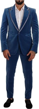 Dolce & Gabbana Blauw Velvet Slim Fit 2-delig Pak - Heren - Business pakken - Blauw - M - Kostuums