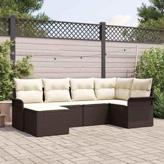 vidaXL Vidaxl - Conjunto De Sof&aacute; De Jard&iacute;n Con Coj&iacute;n 6 Pcs Marr&oacute;n Polirat&aacute;n
