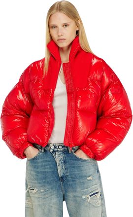Diesel Down puffer jacket in ripstop with knitted collar - Winter Jackets - Woman - Red