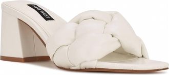 Nine West Womens Gotti3 Braided Block Heel Slide Sandals In White