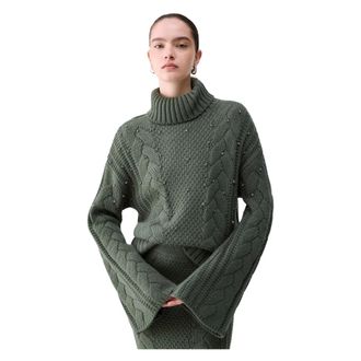 Liu Jo Maglia chiusa M/L godet e ric. - Dames - Truien - Groen - Maat: S Wol