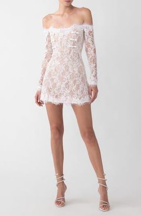 Sau Lee Rachael Off the Shoulder Lace Minidress in White at Nordstrom Rack, Size 14