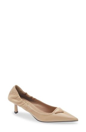 Prada Triangle Logo Pointed Toe Pump in Sabbia at Nordstrom, Size 10.5Us
