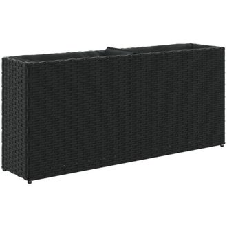 vidaXL Garden Planter with 2 Pots Black 90x20x40 cm Poly Rattan vidaXL
